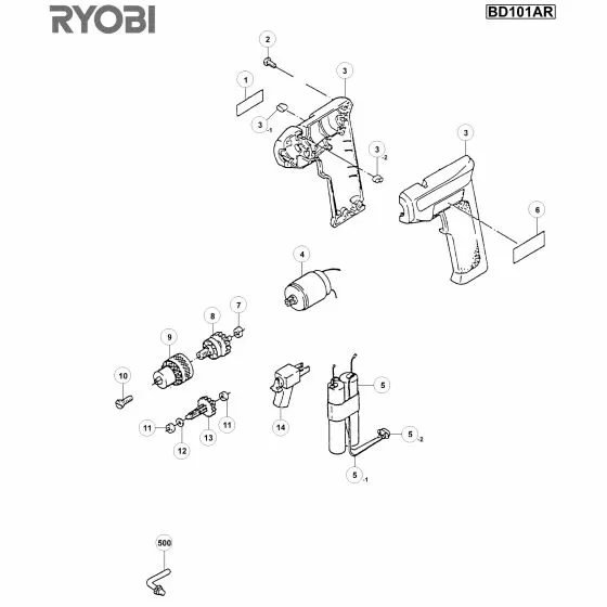Ryobi BD101ARK Spare Parts List Type: 1000018216
